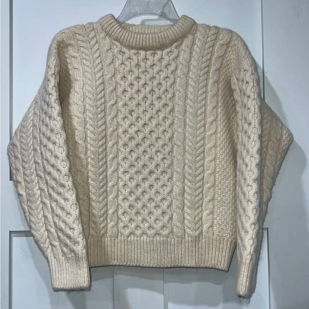 Vintage L L Bean 100% Wool Off White Chunky Sweater Women’s M Medium